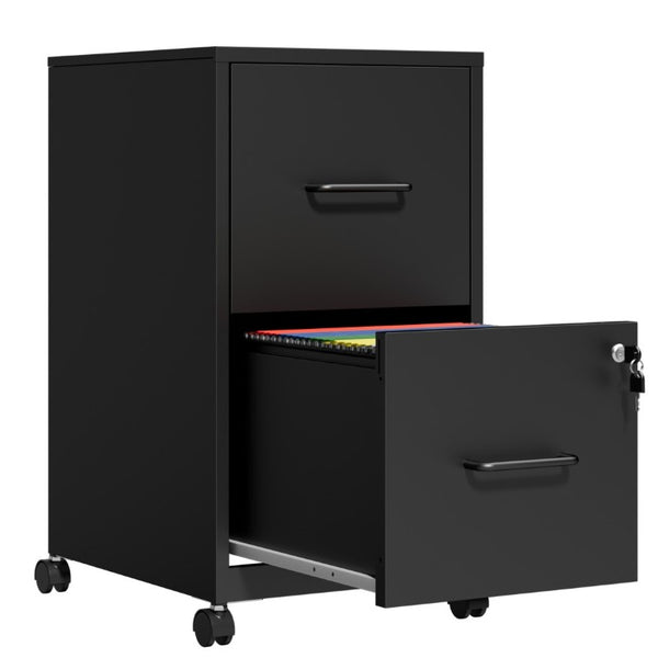 English Elm 2 Drawer Locking Steel Vertical File Cabinet for Under Desk Home Office Storage Black With Wheels T2398P544578