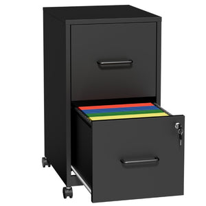 English Elm 2 Drawer Locking Steel Vertical File Cabinet for Under Desk Home Office Storage Black With Wheels T2398P544578