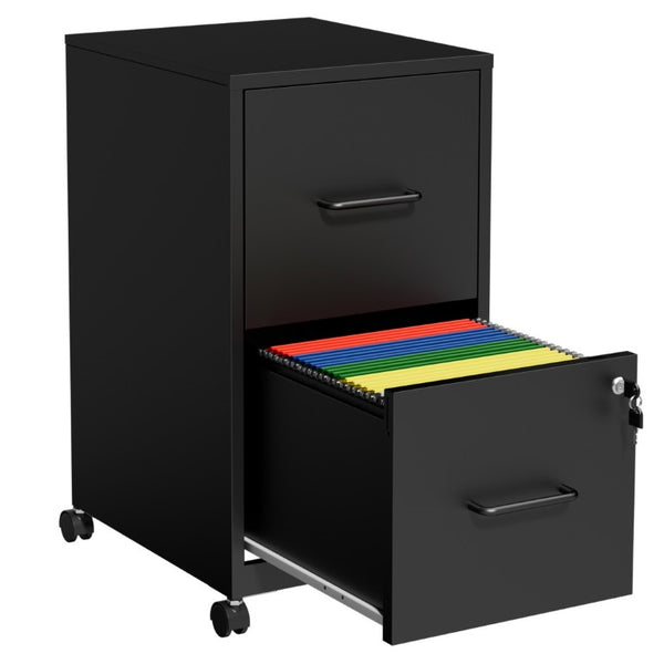 English Elm 2 Drawer Locking Steel Vertical File Cabinet for Under Desk Home Office Storage Black With Wheels T2398P544578