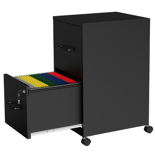 English Elm 2 Drawer Locking Steel Vertical File Cabinet for Under Desk Home Office Storage Black With Wheels T2398P544578