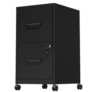 English Elm 2 Drawer Locking Steel Vertical File Cabinet for Under Desk Home Office Storage Black With Wheels T2398P544578