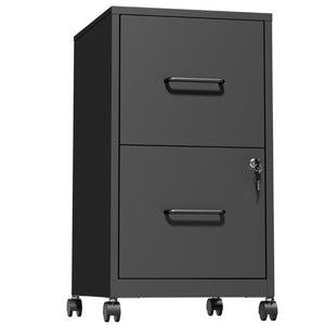 English Elm 2 Drawer Locking Steel Vertical File Cabinet for Under Desk Home Office Storage Black With Wheels T2398P544578