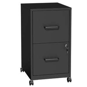 English Elm 2 Drawer Locking Steel Vertical File Cabinet for Under Desk Home Office Storage Black With Wheels T2398P544578