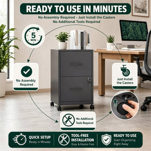 English Elm 2 Drawer Locking Steel Vertical File Cabinet for Under Desk Home Office Storage Black With Wheels T2398P544578