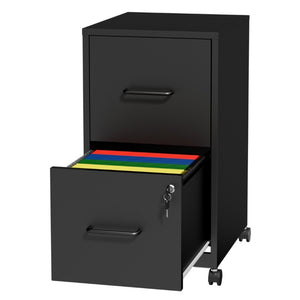 English Elm 2 Drawer Locking Steel Vertical File Cabinet for Under Desk Home Office Storage Black With Wheels T2398P544578