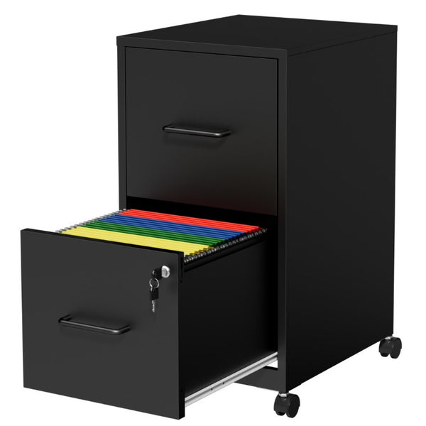 English Elm 2 Drawer Locking Steel Vertical File Cabinet for Under Desk Home Office Storage Black With Wheels T2398P544578