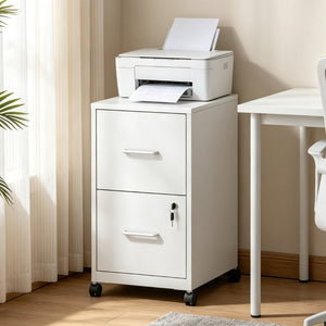 English Elm 2 Drawer Locking Steel Vertical File Cabinet for Under Desk Home Office Storage White With Wheels T2398P544579
