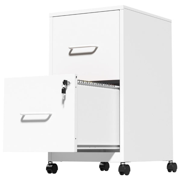English Elm 2 Drawer Locking Steel Vertical File Cabinet for Under Desk Home Office Storage White With Wheels T2398P544579