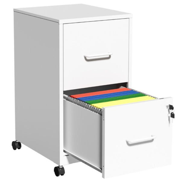 English Elm 2 Drawer Locking Steel Vertical File Cabinet for Under Desk Home Office Storage White With Wheels T2398P544579