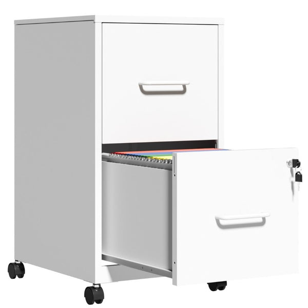 English Elm 2 Drawer Locking Steel Vertical File Cabinet for Under Desk Home Office Storage White With Wheels T2398P544579