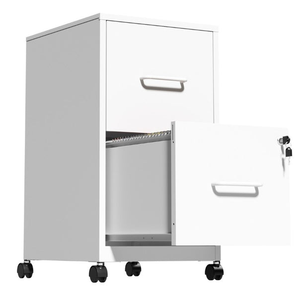 English Elm 2 Drawer Locking Steel Vertical File Cabinet for Under Desk Home Office Storage White With Wheels T2398P544579