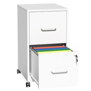 English Elm 2 Drawer Locking Steel Vertical File Cabinet for Under Desk Home Office Storage White With Wheels T2398P544579