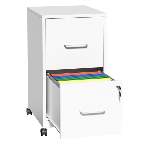 English Elm 2 Drawer Locking Steel Vertical File Cabinet for Under Desk Home Office Storage White With Wheels T2398P544579
