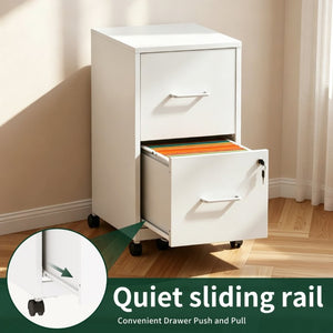 English Elm 2 Drawer Locking Steel Vertical File Cabinet for Under Desk Home Office Storage White With Wheels T2398P544579