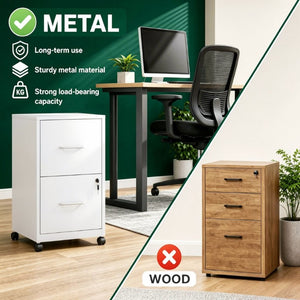 English Elm 2 Drawer Locking Steel Vertical File Cabinet for Under Desk Home Office Storage White With Wheels T2398P544579