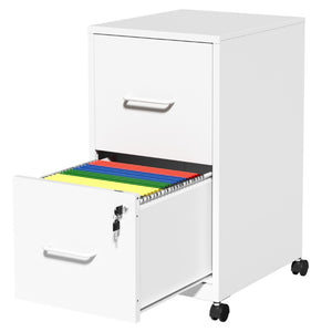 English Elm 2 Drawer Locking Steel Vertical File Cabinet for Under Desk Home Office Storage White With Wheels T2398P544579