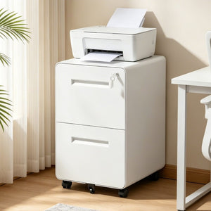 English Elm 2 Drawer Rolling Steel File Cabinet Locking Mobile Office Storage Under Desk White T2398P544580