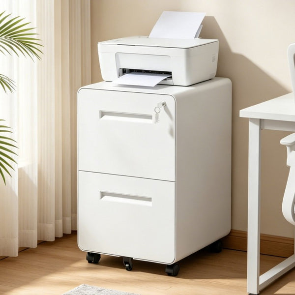 English Elm 2 Drawer Rolling Steel File Cabinet Locking Mobile Office Storage Under Desk White T2398P544580