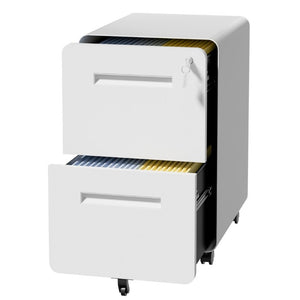 English Elm 2 Drawer Rolling Steel File Cabinet Locking Mobile Office Storage Under Desk White T2398P544580