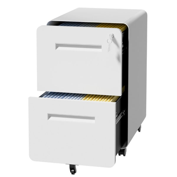 English Elm 2 Drawer Rolling Steel File Cabinet Locking Mobile Office Storage Under Desk White T2398P544580