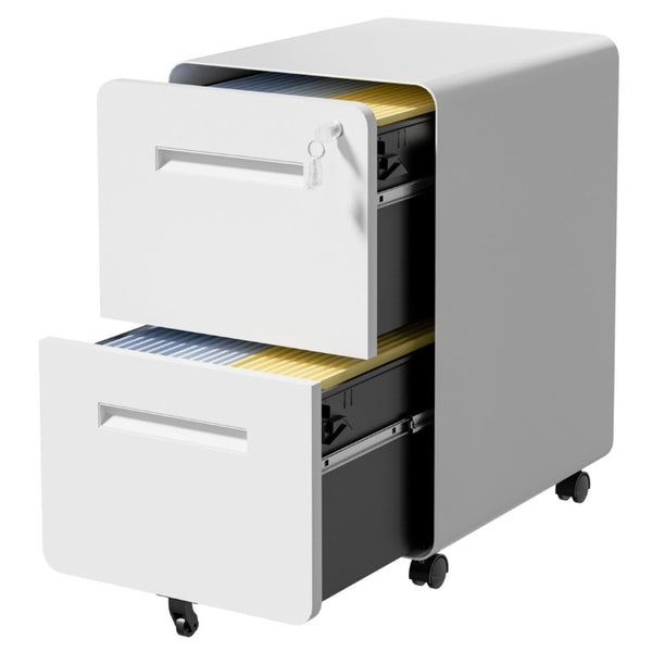 English Elm 2 Drawer Rolling Steel File Cabinet Locking Mobile Office Storage Under Desk White T2398P544580