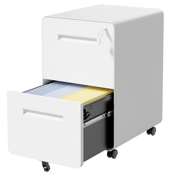 English Elm 2 Drawer Rolling Steel File Cabinet Locking Mobile Office Storage Under Desk White T2398P544580