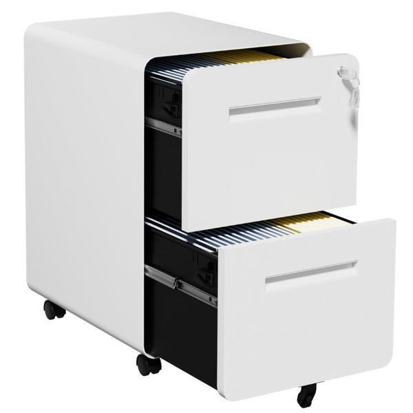 English Elm 2 Drawer Rolling Steel File Cabinet Locking Mobile Office Storage Under Desk White T2398P544580