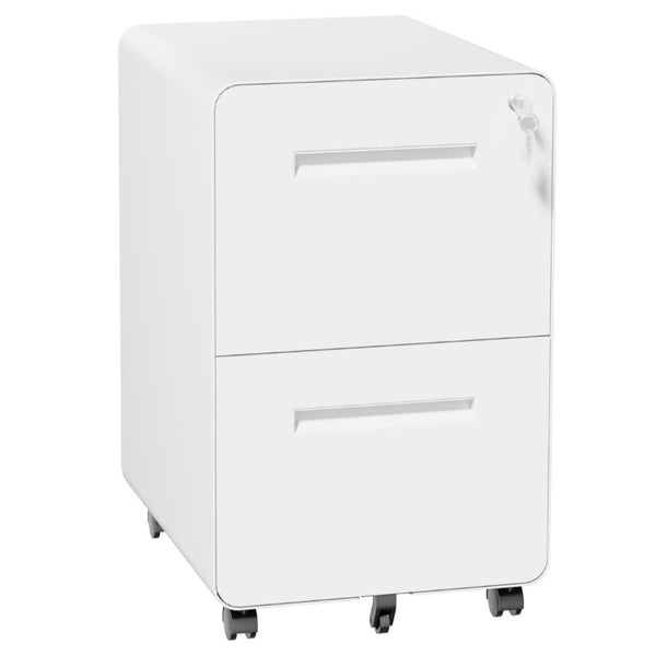 English Elm 2 Drawer Rolling Steel File Cabinet Locking Mobile Office Storage Under Desk White T2398P544580
