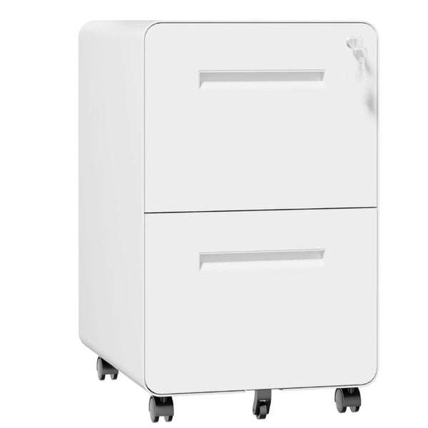 English Elm 2 Drawer Rolling Steel File Cabinet Locking Mobile Office Storage Under Desk White T2398P544580