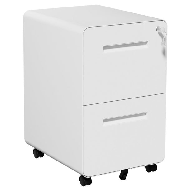 English Elm 2 Drawer Rolling Steel File Cabinet Locking Mobile Office Storage Under Desk White T2398P544580