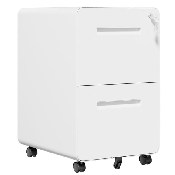English Elm 2 Drawer Rolling Steel File Cabinet Locking Mobile Office Storage Under Desk White T2398P544580
