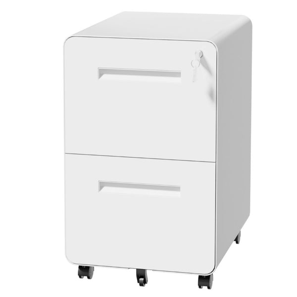 English Elm 2 Drawer Rolling Steel File Cabinet Locking Mobile Office Storage Under Desk White T2398P544580