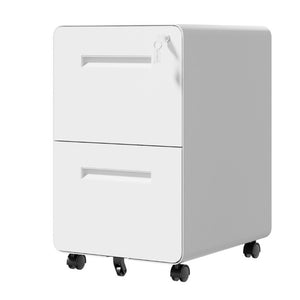 English Elm 2 Drawer Rolling Steel File Cabinet Locking Mobile Office Storage Under Desk White T2398P544580