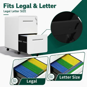 English Elm 2 Drawer Rolling Steel File Cabinet Locking Mobile Office Storage Under Desk White T2398P544580
