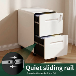 English Elm 2 Drawer Rolling Steel File Cabinet Locking Mobile Office Storage Under Desk White T2398P544580