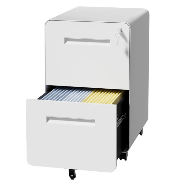 English Elm 2 Drawer Rolling Steel File Cabinet Locking Mobile Office Storage Under Desk White T2398P544580