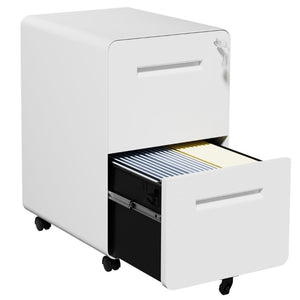 English Elm 2 Drawer Rolling Steel File Cabinet Locking Mobile Office Storage Under Desk White T2398P544580