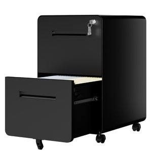 English Elm 2 Drawer Rolling Steel File Cabinet Locking Mobile Office Storage Under Desk Black T2398P544581