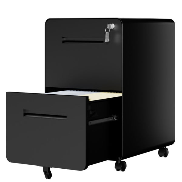 English Elm 2 Drawer Rolling Steel File Cabinet Locking Mobile Office Storage Under Desk Black T2398P544581