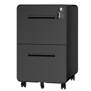 English Elm 2 Drawer Rolling Steel File Cabinet Locking Mobile Office Storage Under Desk Black T2398P544581
