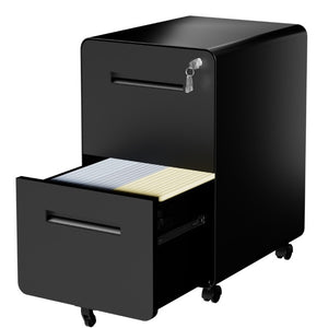 English Elm 2 Drawer Rolling Steel File Cabinet Locking Mobile Office Storage Under Desk Black T2398P544581