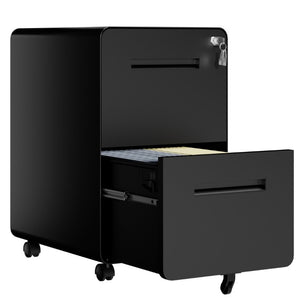 English Elm 2 Drawer Rolling Steel File Cabinet Locking Mobile Office Storage Under Desk Black T2398P544581
