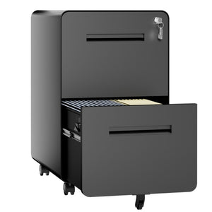 English Elm 2 Drawer Rolling Steel File Cabinet Locking Mobile Office Storage Under Desk Black T2398P544581