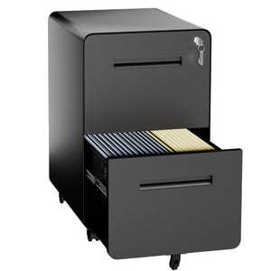 English Elm 2 Drawer Rolling Steel File Cabinet Locking Mobile Office Storage Under Desk Black T2398P544581