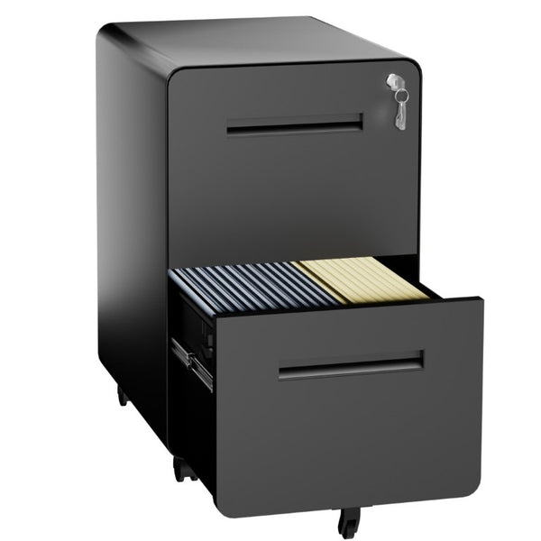 English Elm 2 Drawer Rolling Steel File Cabinet Locking Mobile Office Storage Under Desk Black T2398P544581