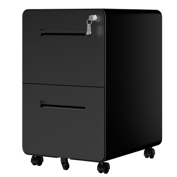 English Elm 2 Drawer Rolling Steel File Cabinet Locking Mobile Office Storage Under Desk Black T2398P544581