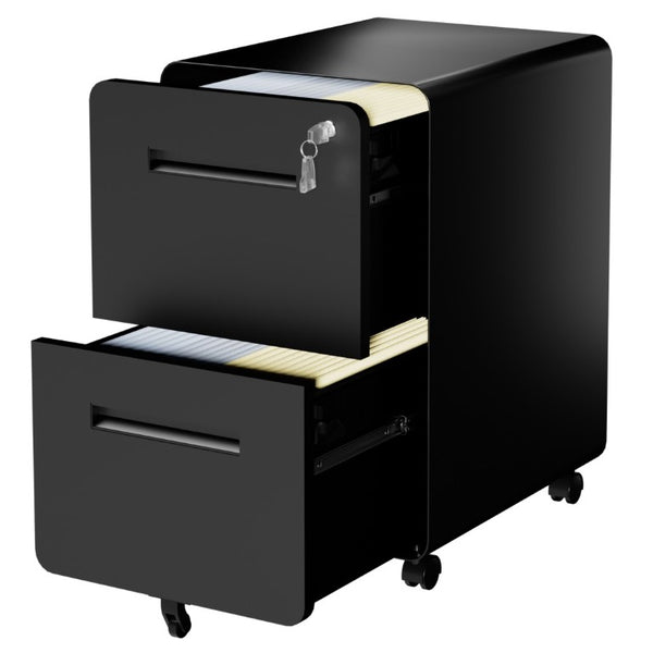 English Elm 2 Drawer Rolling Steel File Cabinet Locking Mobile Office Storage Under Desk Black T2398P544581