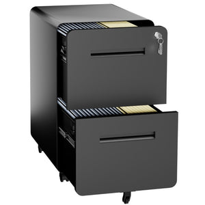 English Elm 2 Drawer Rolling Steel File Cabinet Locking Mobile Office Storage Under Desk Black T2398P544581