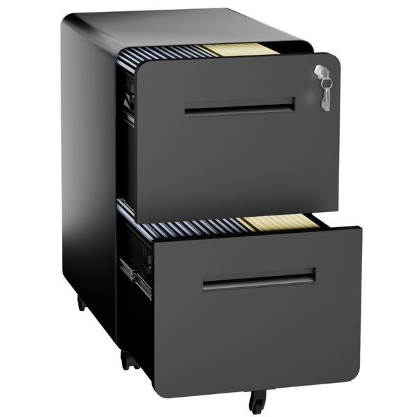 English Elm 2 Drawer Rolling Steel File Cabinet Locking Mobile Office Storage Under Desk Black T2398P544581
