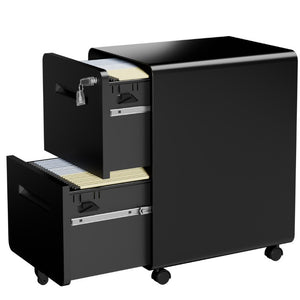 English Elm 2 Drawer Rolling Steel File Cabinet Locking Mobile Office Storage Under Desk Black T2398P544581